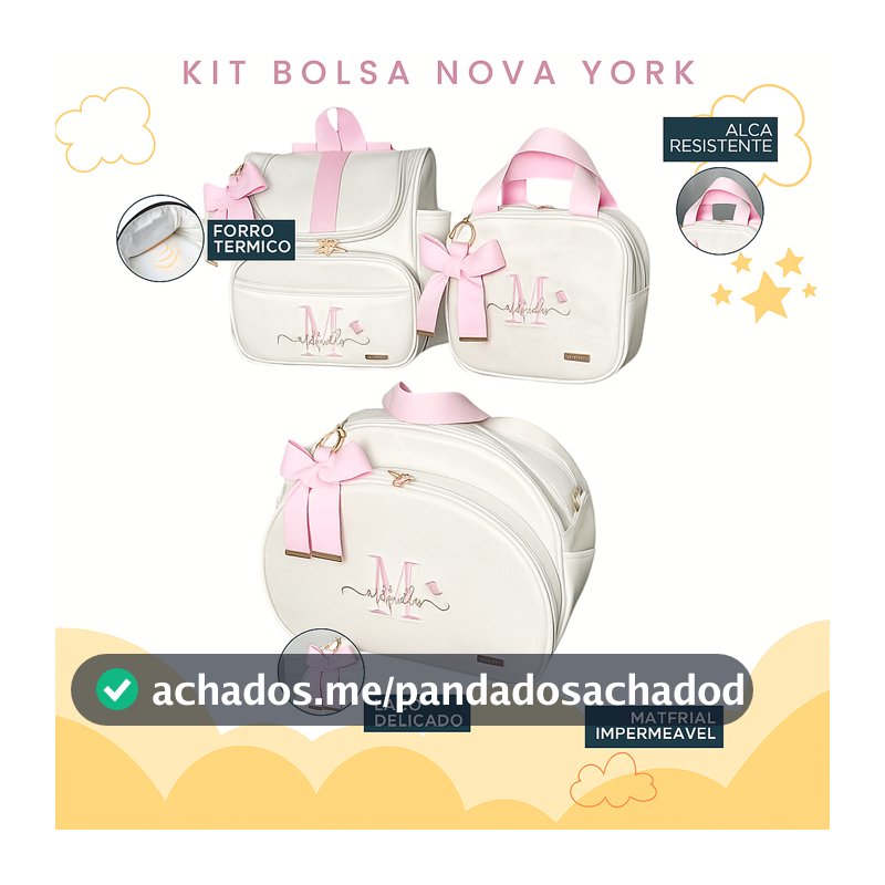 Kit Maternidade 3 Peças Bolsa, Mochila e Bolsa Média Personalizado Térmica, Coleção Nova York