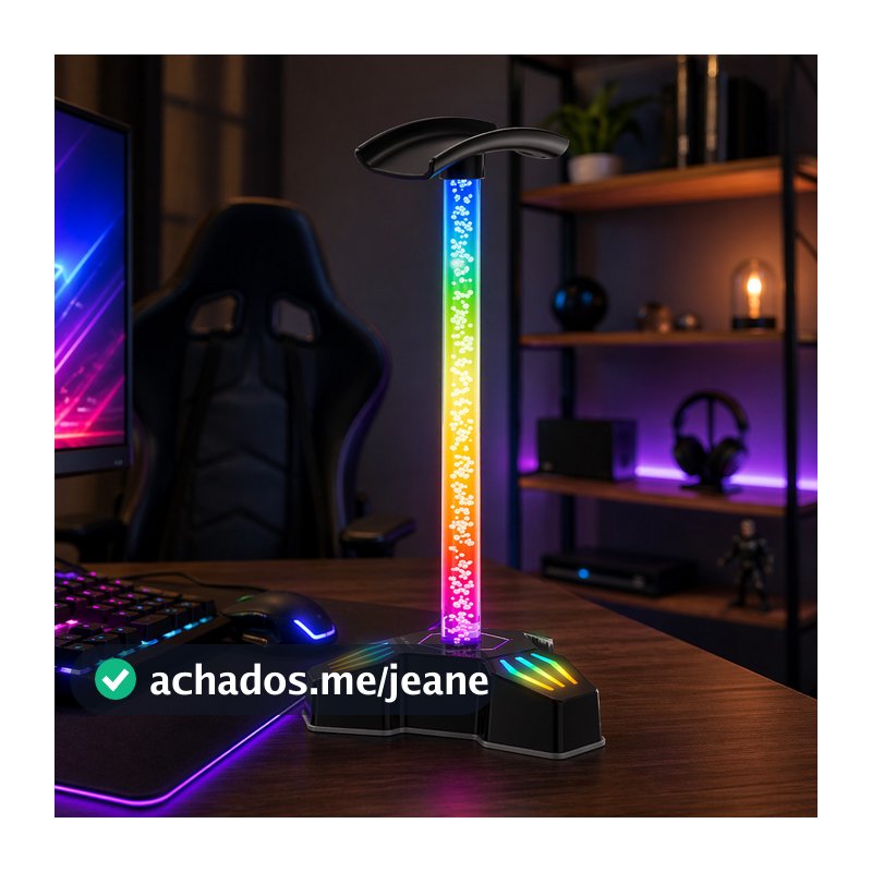 Suporte Headphone Gamer com Iluminação LED Efeito Respiração Organizador de Mesa Plug and Play LE-199