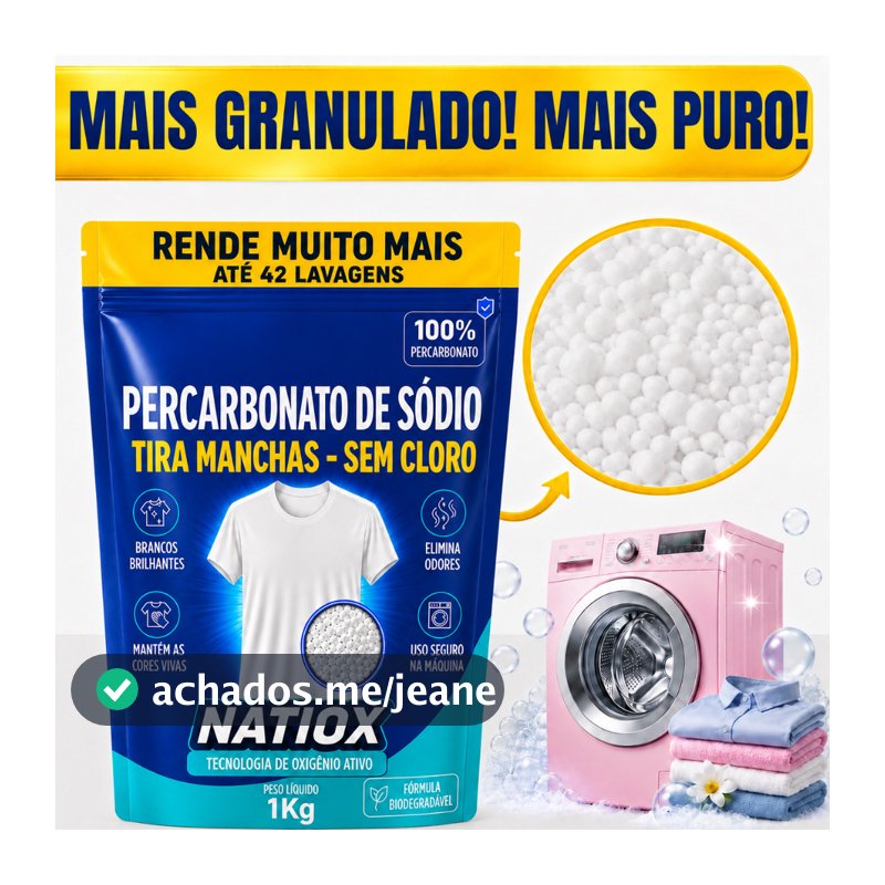 Percarbonato Granulado Original + 100% Puro Oxigênio Ativo Premium Remove Manchas Difíceis e Devolve o Branco