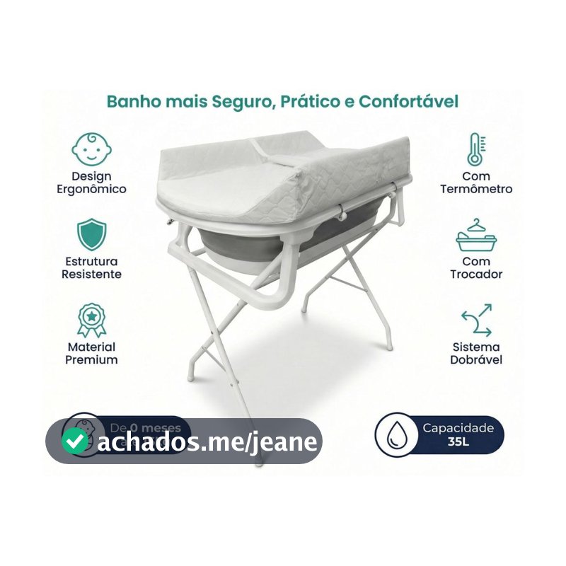 Banheira para Bebe com Trocador Suporte Dobrável e Termometro