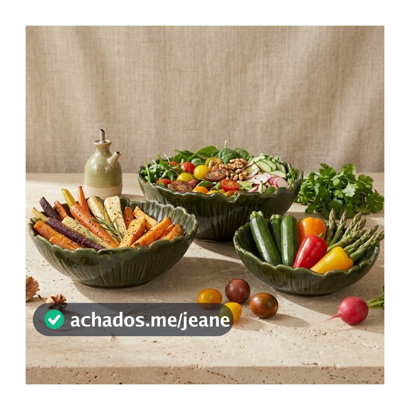 Kit 3 Tigelas em Cerâmica Pequena Média e Grande Saladeira Casa Decoração