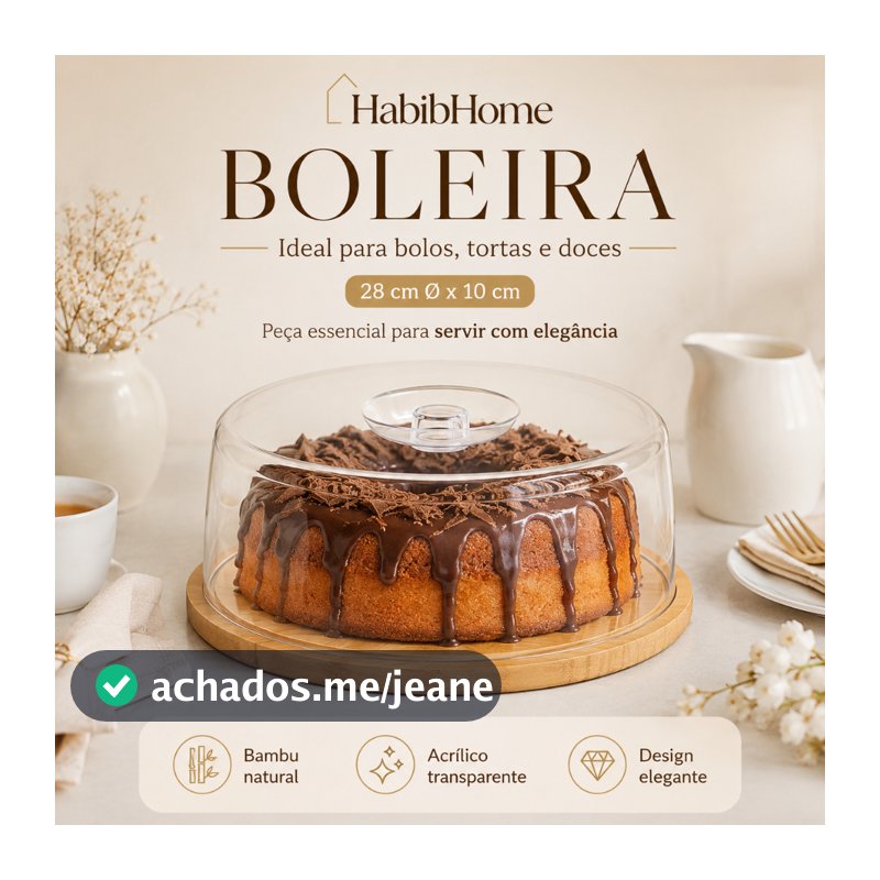 Boleira com Tampa Acrílica e Base de Bambu para Mesa Posta Cozinha Servir Decorar e Organizar