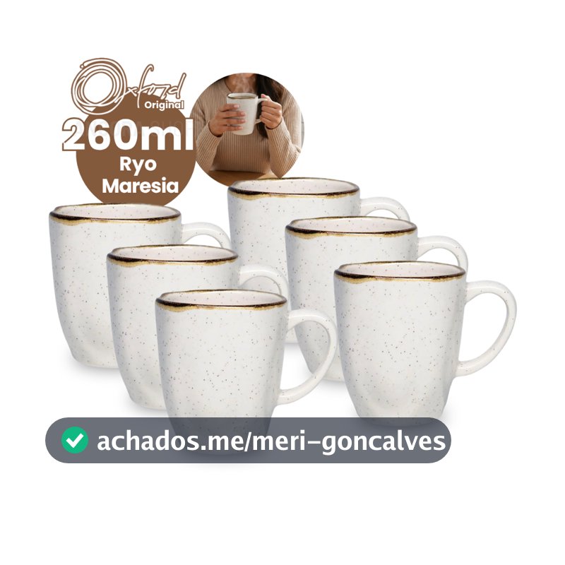 Kit 6un Canecas Conjunto de Xicara 260ml para Café Chá Ryo Maresia Oxford em Cerâmica