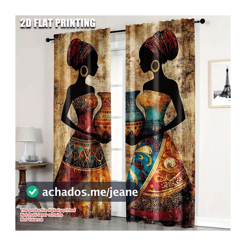 2 Peças , Cortinas De Luxo Com Impressão Plana 2D , Tecido Lavável À Máquina De Graça Africana , Sem Uso De Mola De Elet