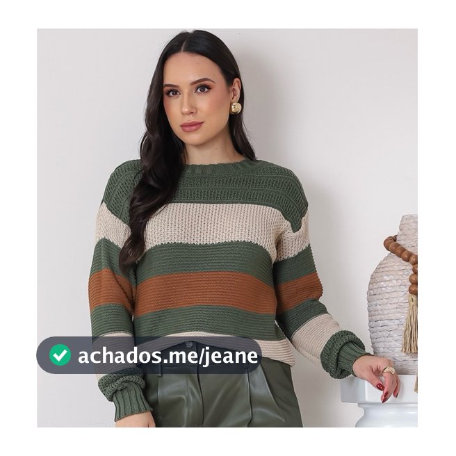 Blusa Feminina de Frio Listrada de Tricot Lã Premium Manga Longa Gola Redonda Lançamento Inverno