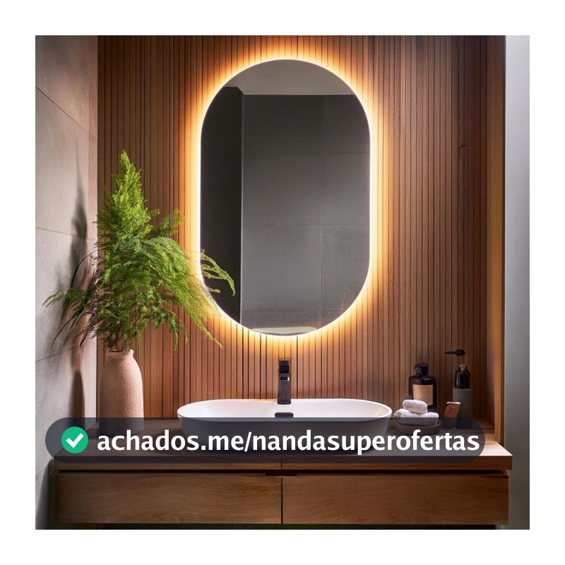 Espelho de vidro Oval 80x50 cm Borda Polida Lapidada com Led Banheiro Escritorio sala
