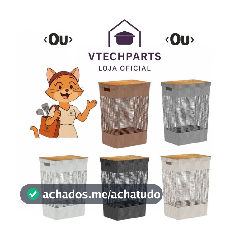 Cesto De Roupas OU Grid Com Tampa De Bambu 49 Litros 5 cores disponíveis