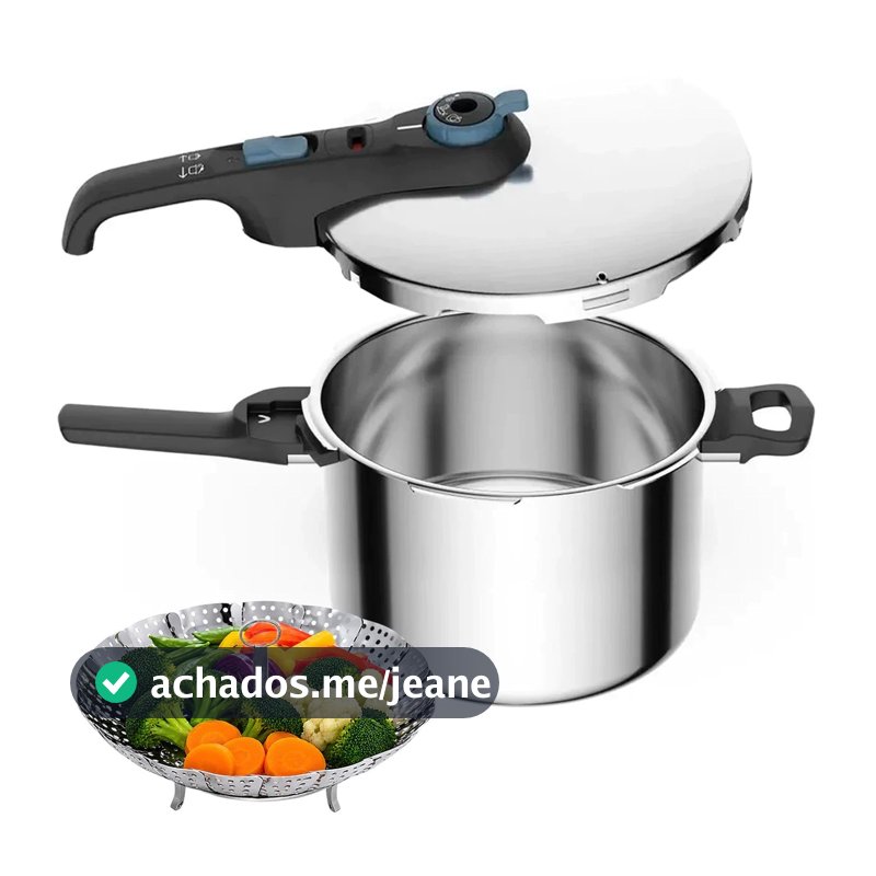 Panela De Pressão 6L Rochedo Inox Trendy Fech Externo e Indução Com Cesto a Vapor em Inox