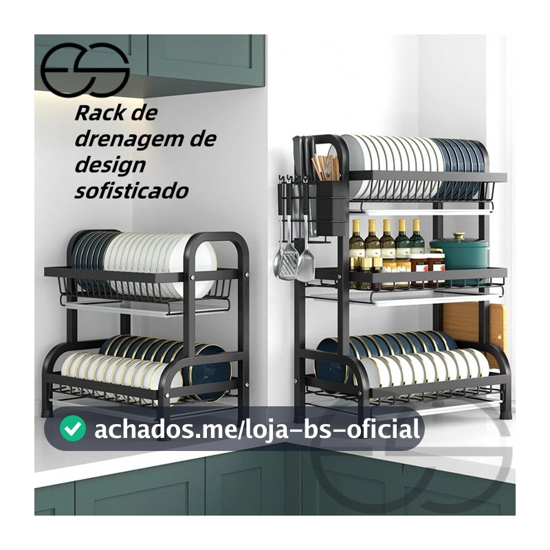 Escorredor Organizador de Louças 2 andar 3 andar Preto Aço Inoxidável Rack ES