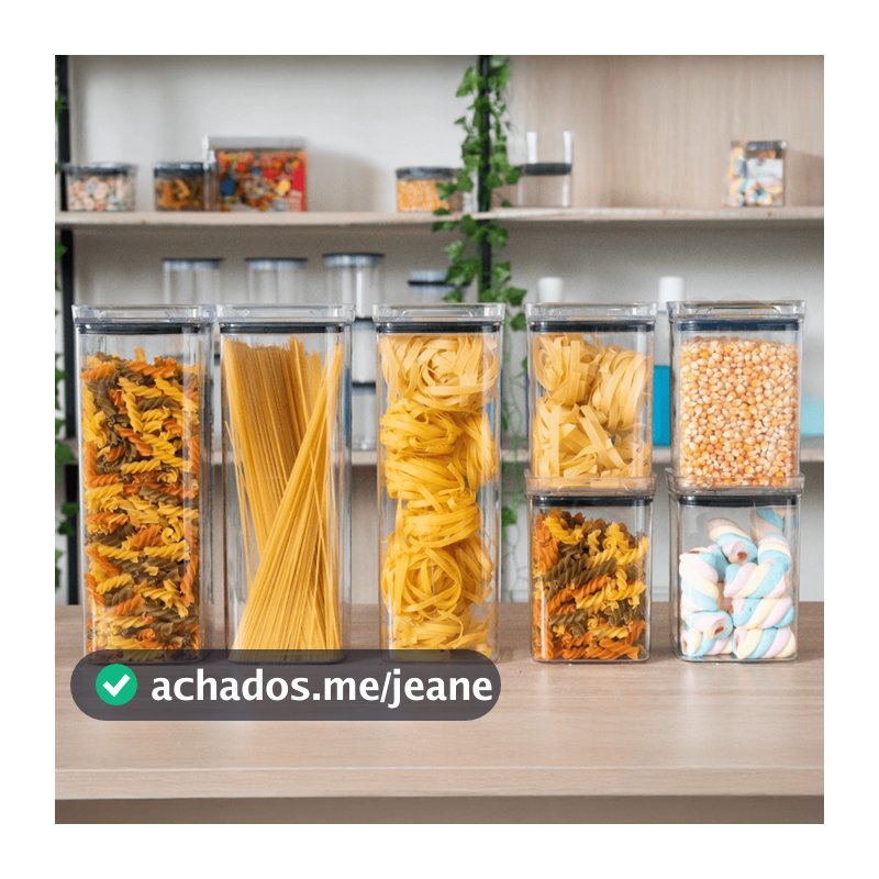 7 Potes Herméticos para Mantimentos de Acrílico Empilhável para Cozinha e Alimentos Organiza Armário