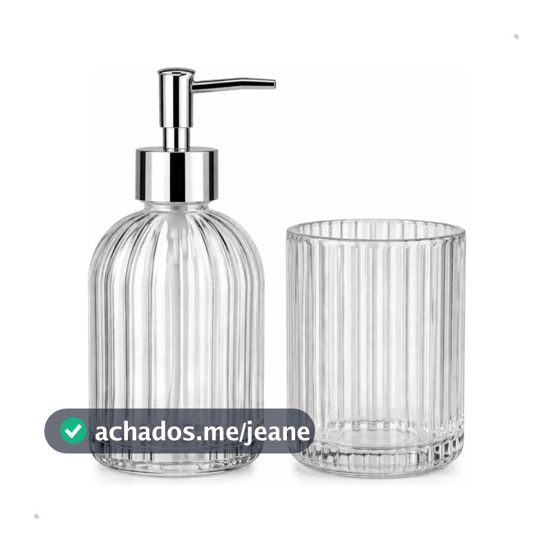 Kit Para Banheiro em Vidro Dispenser 400ml Porta Escova Elegante Lavabo Pia 2 Peças Decorativo