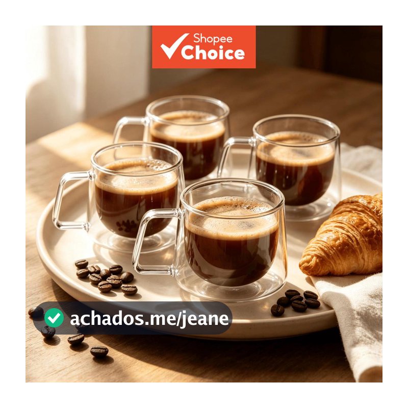 Conjunto de 4 Canecas de Vidro Borossilicato de Parede Dupla com Alças, Copos Isolados para Café e Chá Quente ou Frio e
