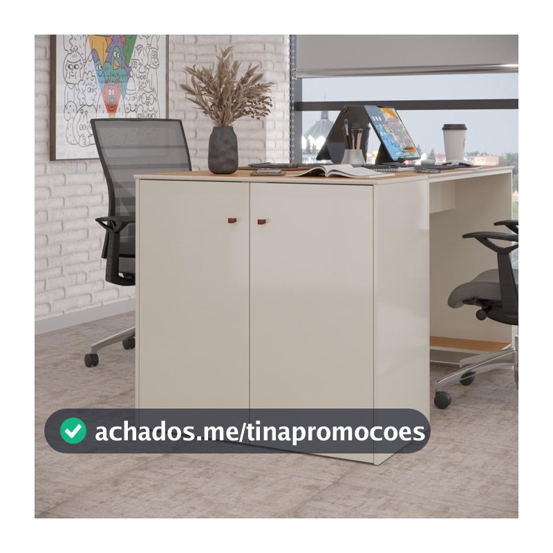 Balcão Multiuso Organizador Escritório Armário 2 Portas Com Prateleira Smart - ViaNossa