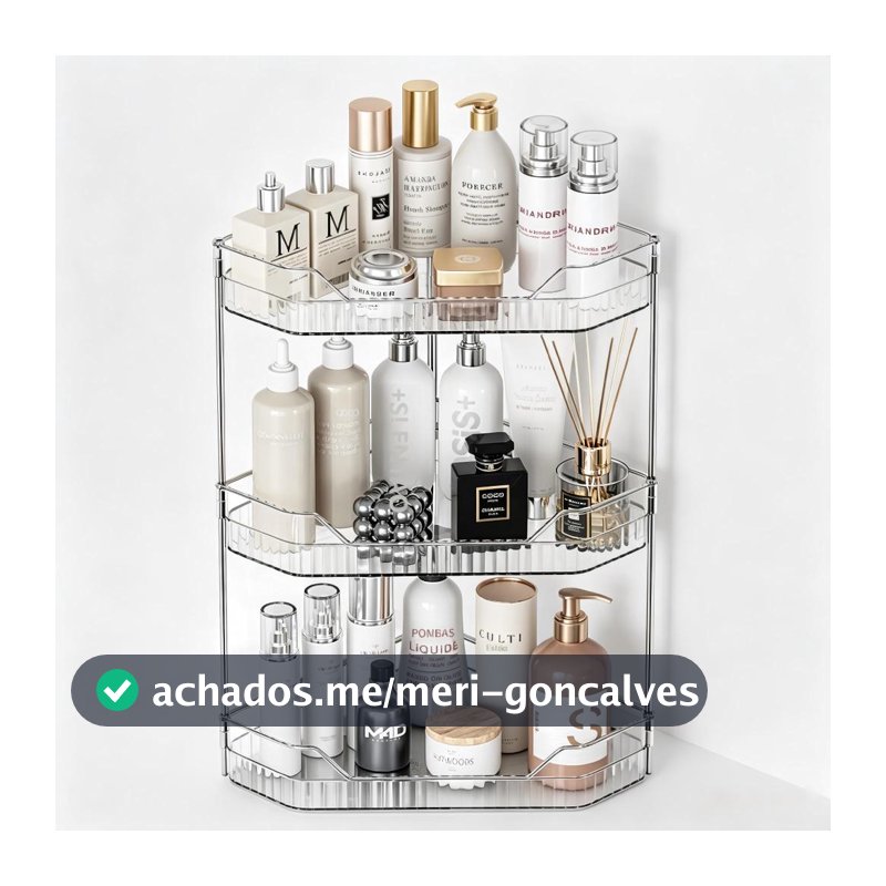 Organizador de Canto Multicamadas em Acrílico Transparente com Textura Listrada, Organizador de Maquiagem e Cosméticos p