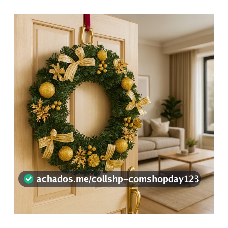 Guirlanda De Natal Verde Porta Decoração Natalina Linda Dourado