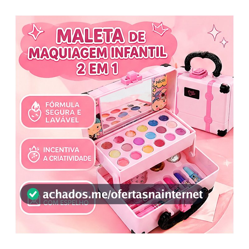 Kit Beleza Infantil Maleta Portátil Com Espelho, Maquiagem E Manicure Não Tóxico Presente Aniversário Criança