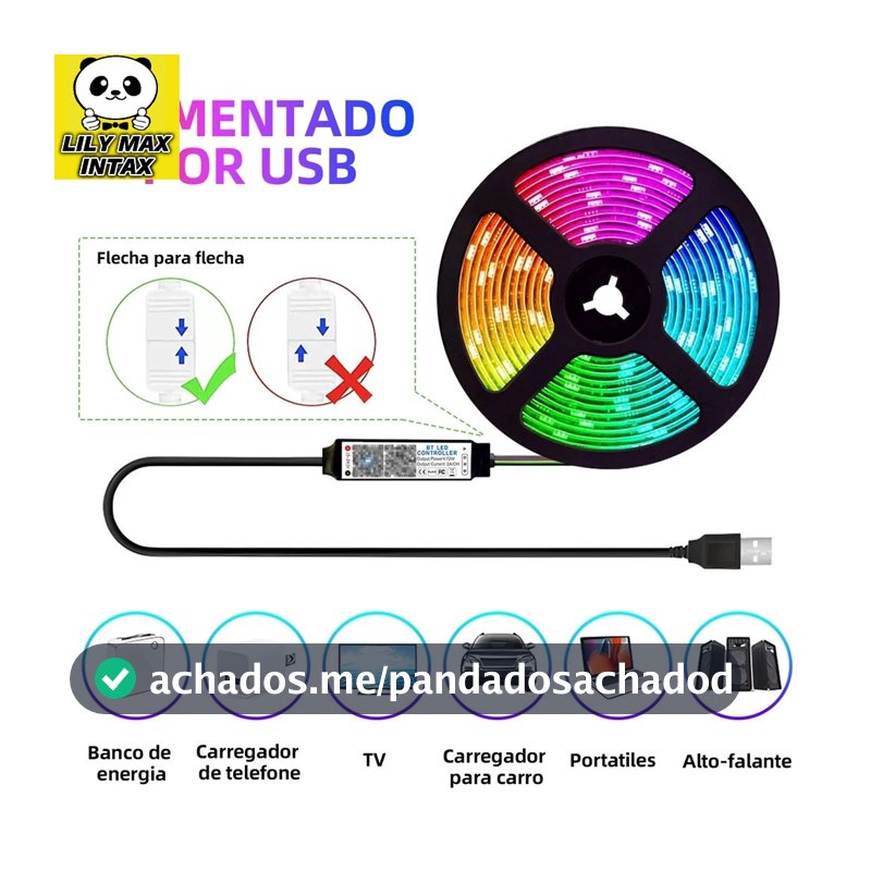 FITA LED 5050 Rgb Led Bar Light Música Mudança De Cor Sincronizada, Quarto Led Bar Light Decoração De Casa Festival De Festa,Fita LED 5050 Super Led Ultra RGB 5M 12v 300 Leds | Fita + Controle + Fonte | 16 Cores IP20 Pronta Entrega
