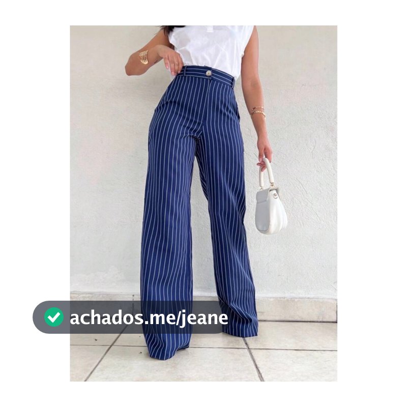 Calça Alfaiataria Pantalona Feminina Giz Cintura Listra Alta Com Bolso Wide Leg
