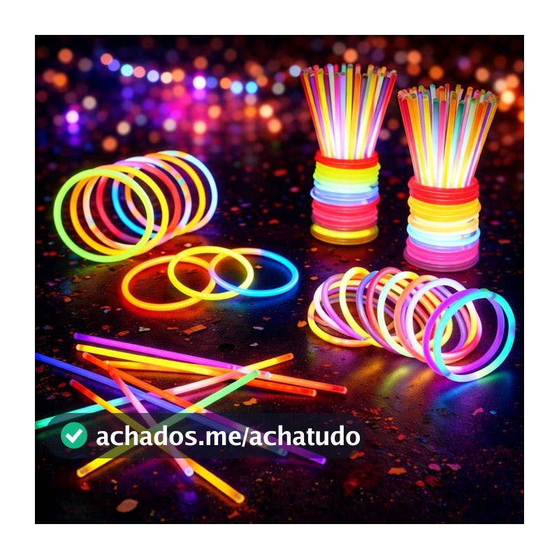 Kit Pulseiras Neon Brilha no Escuro | 20, 50, 100 ou 200 Unidades – Festa, Balada e Casamento
