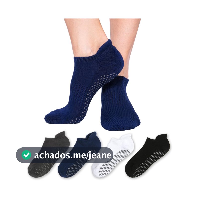 Kit 2 Pares Meia Antiderrapante Soquete Pilates Yoga Masculina Esportes