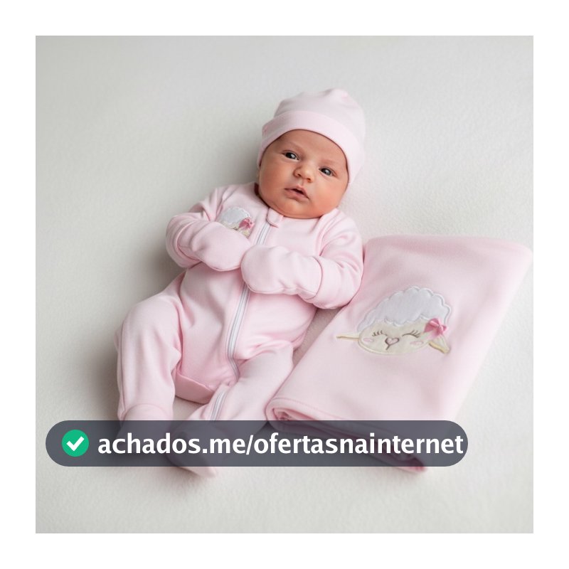 Conjunto Saída Maternidade Bebê Menina Rosa Tema Ovelhinha 4 Peças Macio e Delicado Bordada