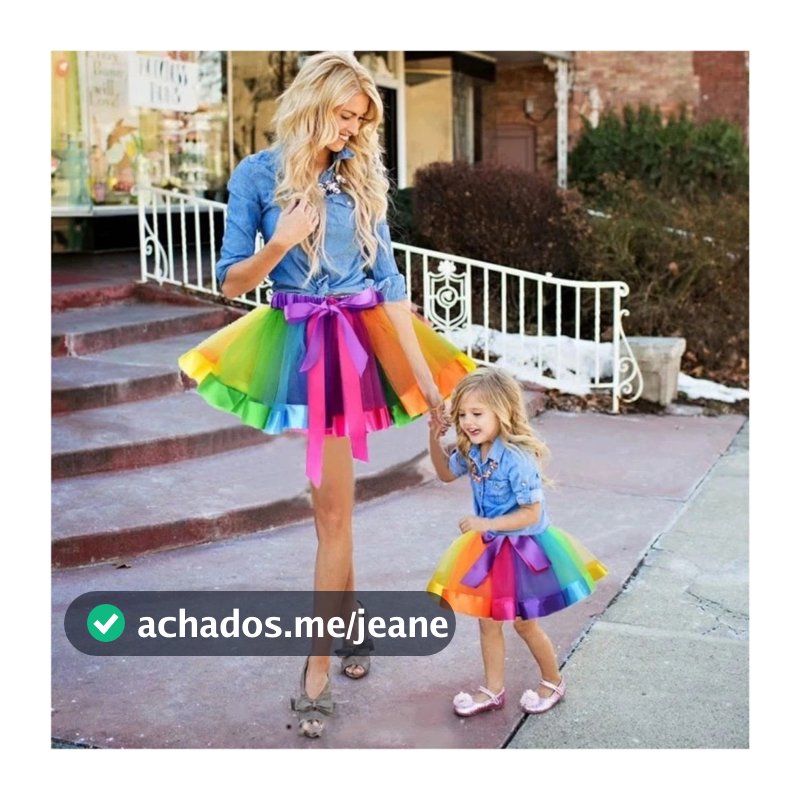 Saia De Tule Arco-íris Com Laço30 cm infantil /40 cm adultos Tutu Colorida Unicórnio Fntasia Festa Aniversário Carnaval