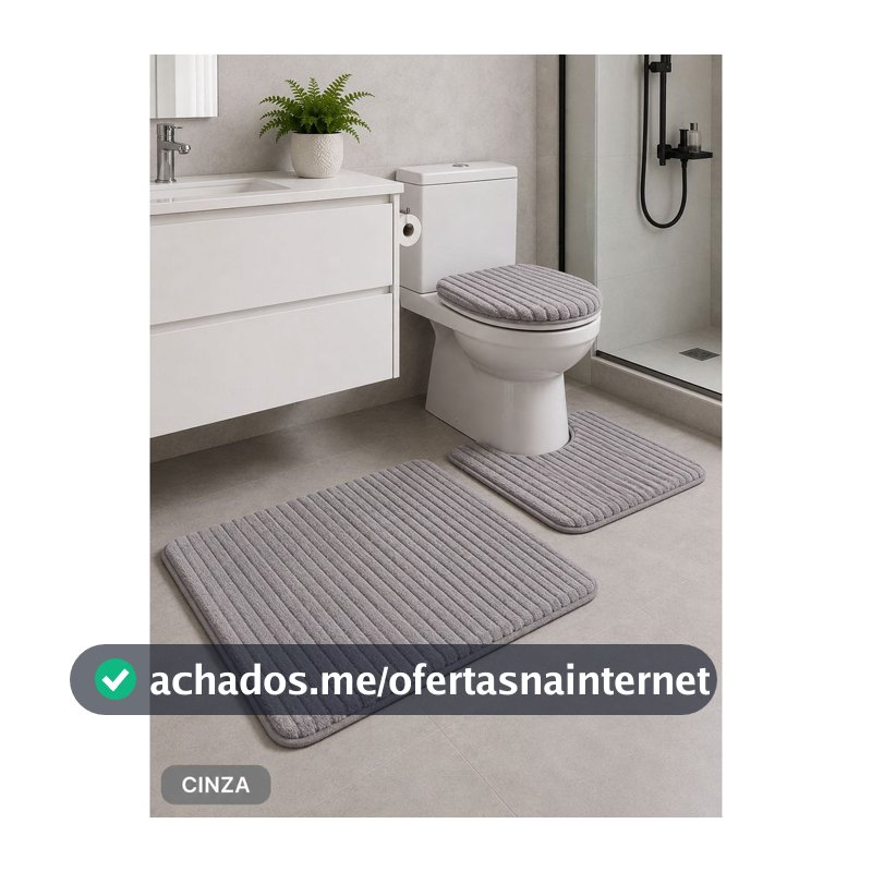 Tapete para Banheiro Canelado kit com 3 peças Antiderrapante Super Soft 3 Peças Algodão Pelúcia