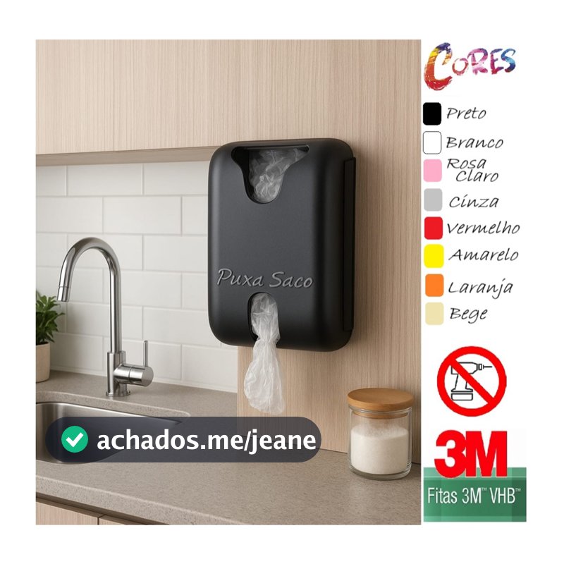 Organizador Dispenser de Sacolas Plásticas Puxa Saco Dupla Face 3M Cores