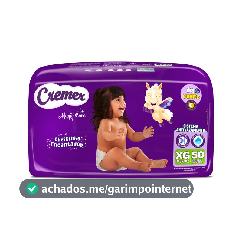 Fralda Cremer Magic Care Cheirinho Encantador Tamanho XG 50 Unidades Descartáveis