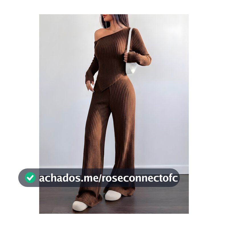 Conjunto Mila Feminino Blusa Assimétrica Manga Comprida  + Calça Pantalona Malha Ribana Moda Inverno