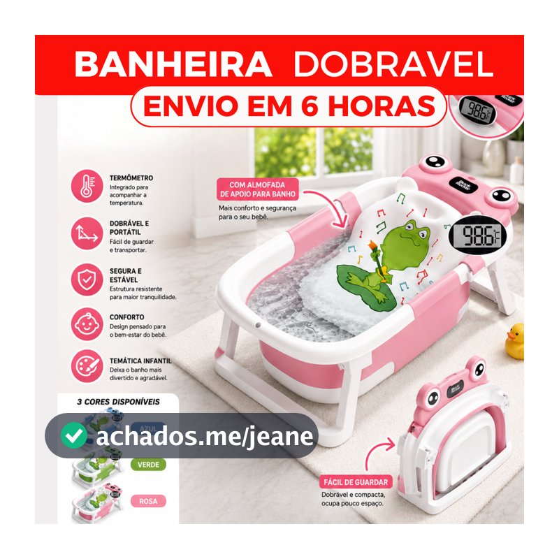 Banheira Bebê Dobrável Portátil Com Termômetro Compacta Segura Divertida Temática Infantil