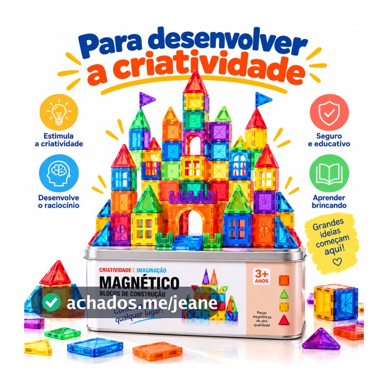 Kit Brinquedo Bloco Magnético de Construção com Imã Estojo Metal Educativo Bloquinhos de Montar que Grudam