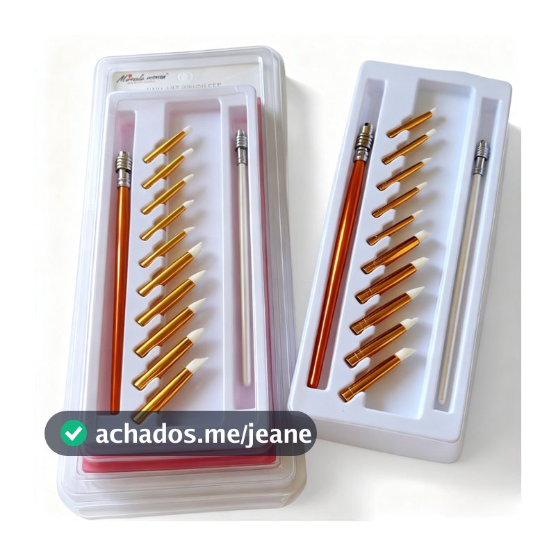 Kit com Pincel troca Ponta 10 Ponteiras de Silicone para Nail Designer