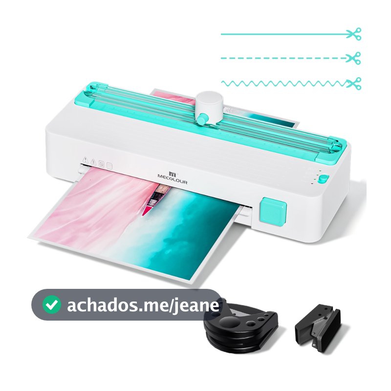 MECOLOUR Plastificadora Laminadora A4 5 Em 1 Quente/Fria , Com Cortador, Furador e Arredondador