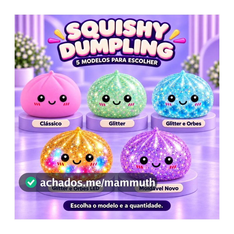 Brinquedo Squishy Dumpling Bolinho Fidget Sensorial Antiestresse - Modelos Clássico, Glitter, Bolinhas e Led, de Gel