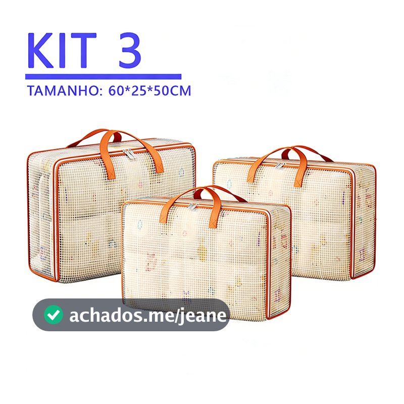 KIT 3 Saco Organizador para Edredom e Cobertor PVC Transparente 60x50x20cm Anti Poeira e Umidade