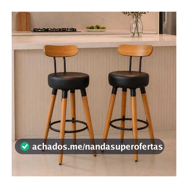 Kit 2 Banqueta Alta Balcão Madeira Encosto Cozinha Bancada Bistrô Corano Premium Resistente Apoio Pés Metal