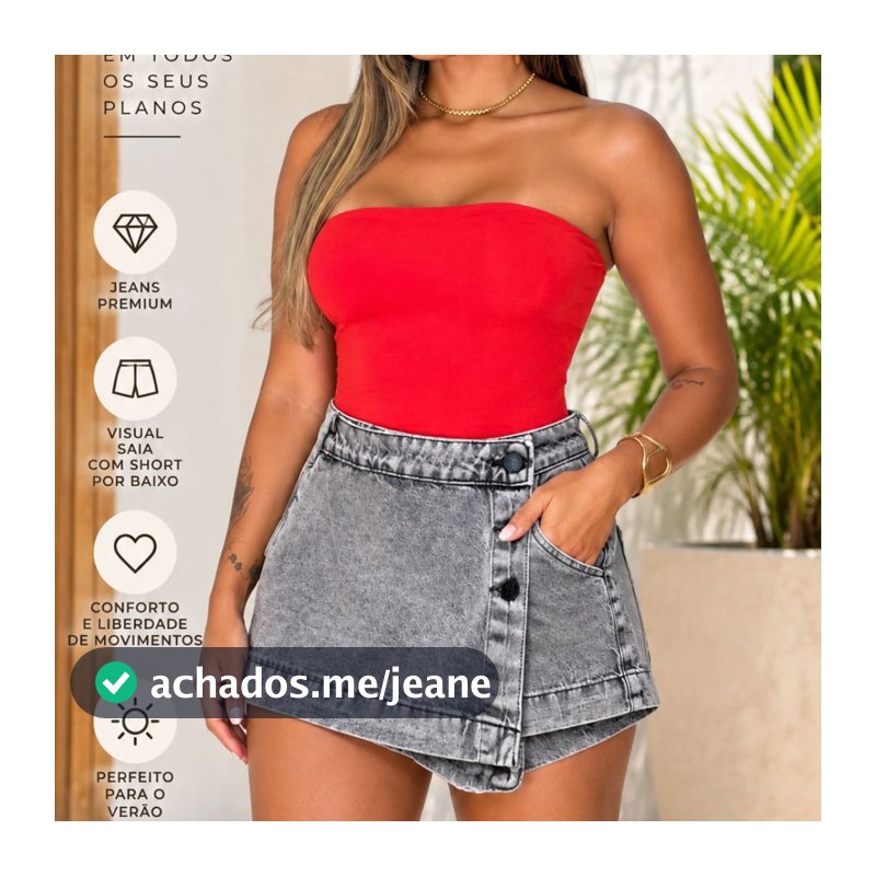Short Saia Jeans Feminino Cintura Alta com Short por Baixo | Saia Short Jeans Premium Confortável