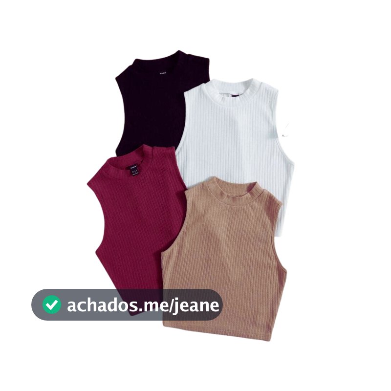 Kit 4 Blusas Croppeds Canelado Gola Alta Básica Chic Minimalista Elegante Luxo