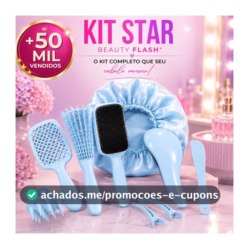 Kit 05 Escova Raquete Flex Escova Mágica e Polvo Massageador de Silicone Touca de Cetim Beauty Flash