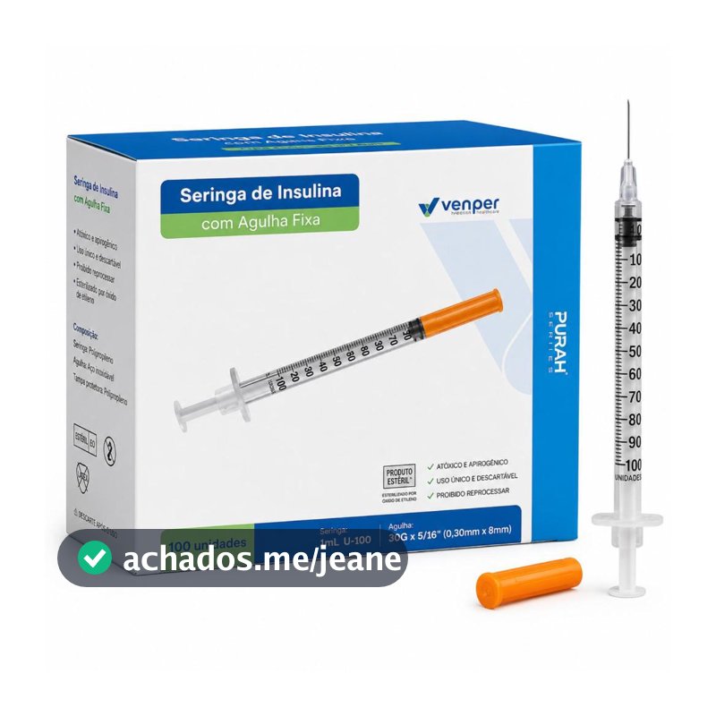 Kit 20 Seringa de Insulina 1ml com Agulha Fixa 8x30mm - Venper