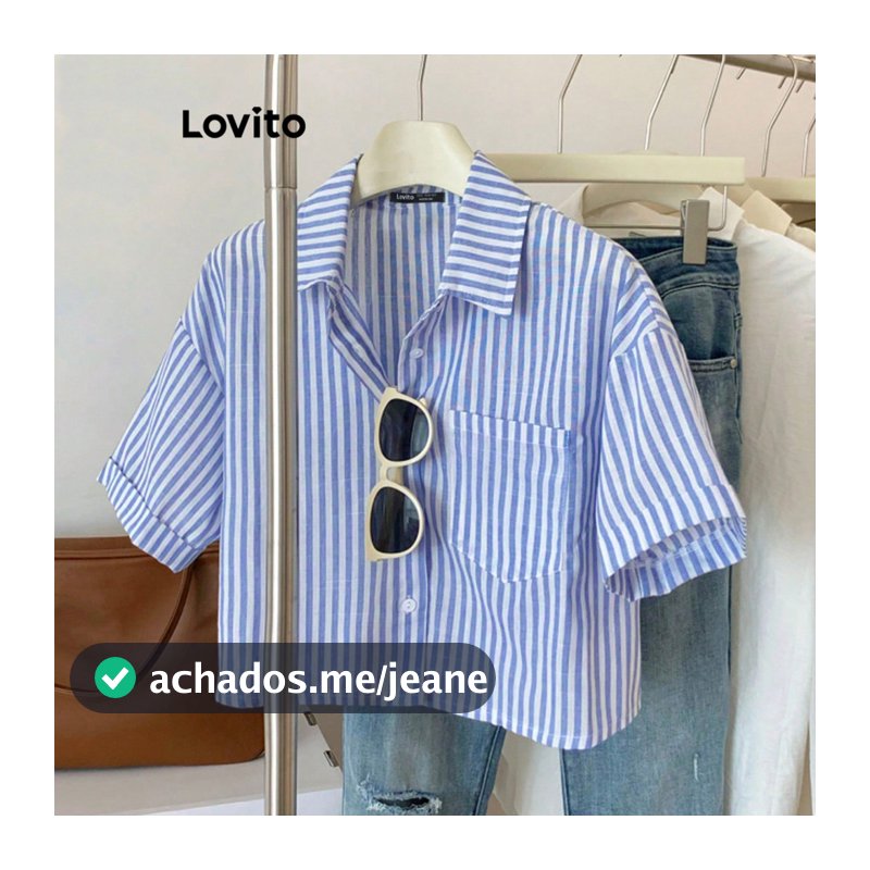 Lovito Casual Blusa Feminina Curta Listrada Com Botões Frontais L106AD313