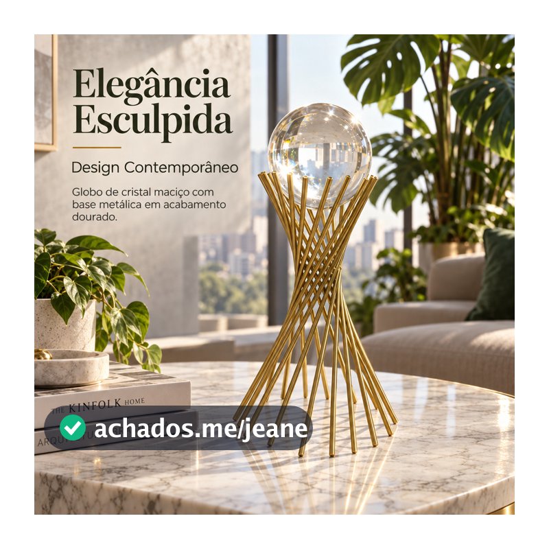 Enfeite Decorativo Globo De Cristal Com Suporte Metal Dourado