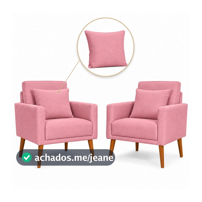 Poltrona Para Sala Kit 2 Unidade + 2 Almofadas Poltrona Decorativa Nina Cadeira Estofada Mesa Casa Moveis - Trida Moveis