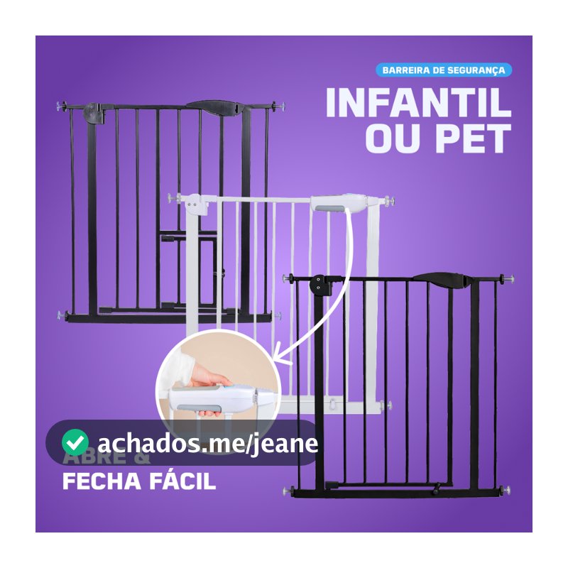 Portão Pet Grade Para Cães Crianças Proteção para Bebês Acompanha Extensor 75c-85Cm e 85-95cm