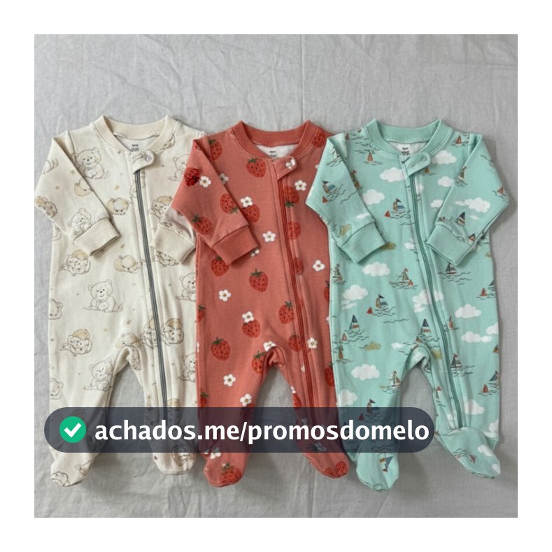 Kit com 3 macacões bebês | 100% Algodão | RN ao G | | Macacão| Menina, Menino e Unissex