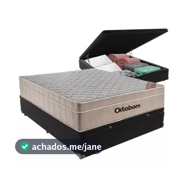 Cama Box Baú Casal + Colchão Ortobom Airtech Molas Ensacadas Pillow Top 138x188 Conjunto Completo