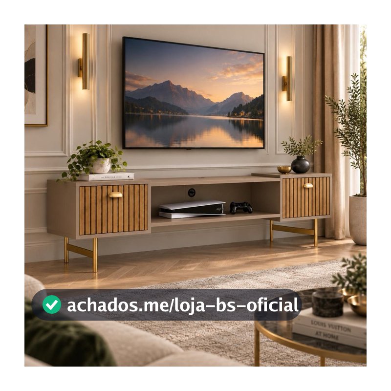 Rack Sala Bancada com pés até 75pol 1.20 Life Leão até 1.80cm 2 Portas Moderno Parede TV Até 75pol Quarto Sala Area
