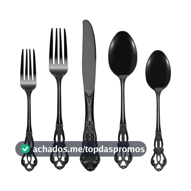 20 Peças Lindo Conjunto De Talheres Retrô Royal Rainbow De Aço Preto