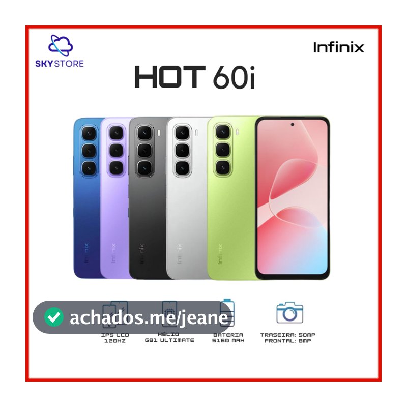 Infinix Hot 60i, Hot 50i 256GB e 4GB RAM, Câmera 48MP, Processador MediaTek Helio G81, Bateria 5000Mah, Versão Global